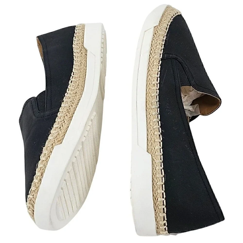 COMFORTVIEW Lara Black Canvas Slip-On Espadrille Flat Elastic Goring  8W
